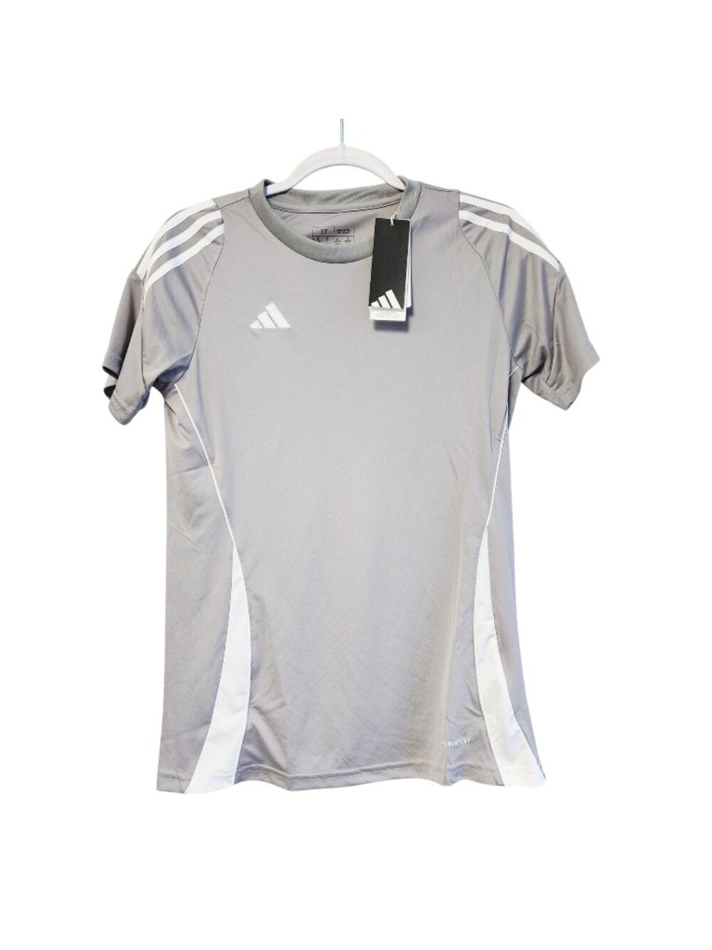 Adidas Womens Soccer Jersey Grey & White Short Sleeve Size ST